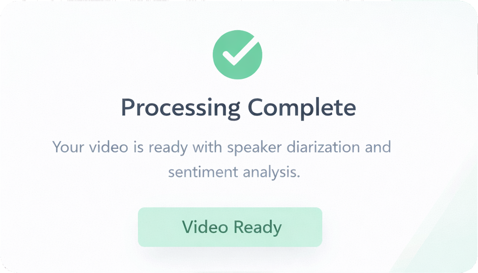Processing Complete - Video ready with speaker diarization and summaries